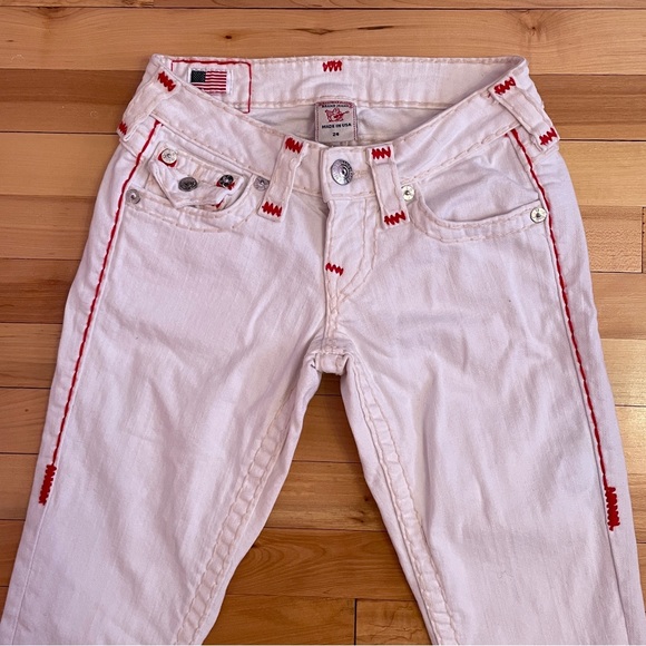 True Religion White Billy Low Rise Jeans with Red and Cream Stiching - Size 24 - Picture 3 of 16